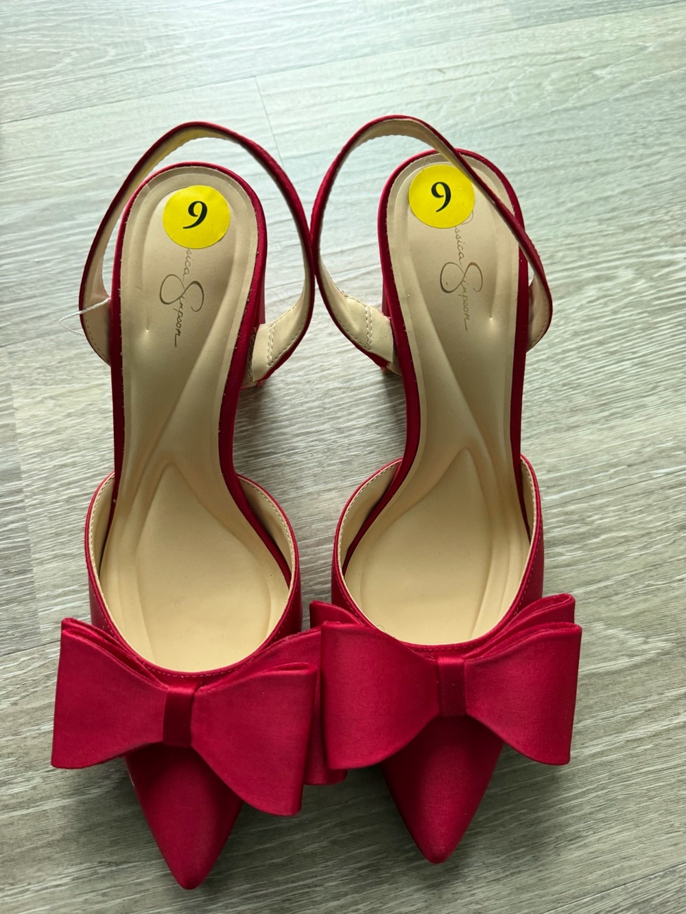 Jessica Simpson Red Pointed-Toe Slingback Heels with Bow Accent